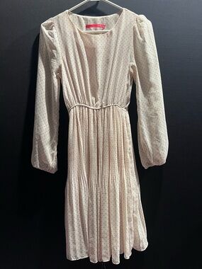 Pinkyotto Women's Cream Polka Dot Long Sleeve Pleated Dress